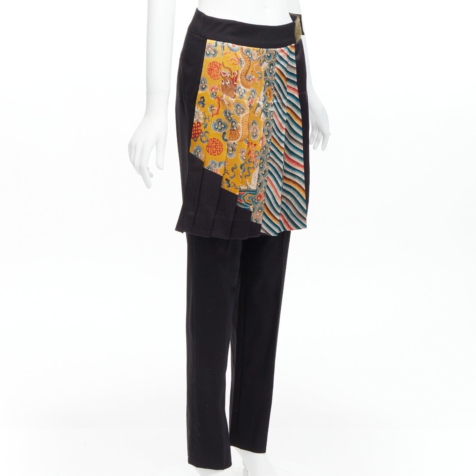Beige DRIES VAN NOTEN - Pantalon plissé à imprimé dragon chinois, défilé 2012, taille FR 36 en vente