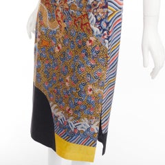 DRIES VAN NOTEN 2012 Runway oriental dragon colorblocked wool blend skirt FR40 L