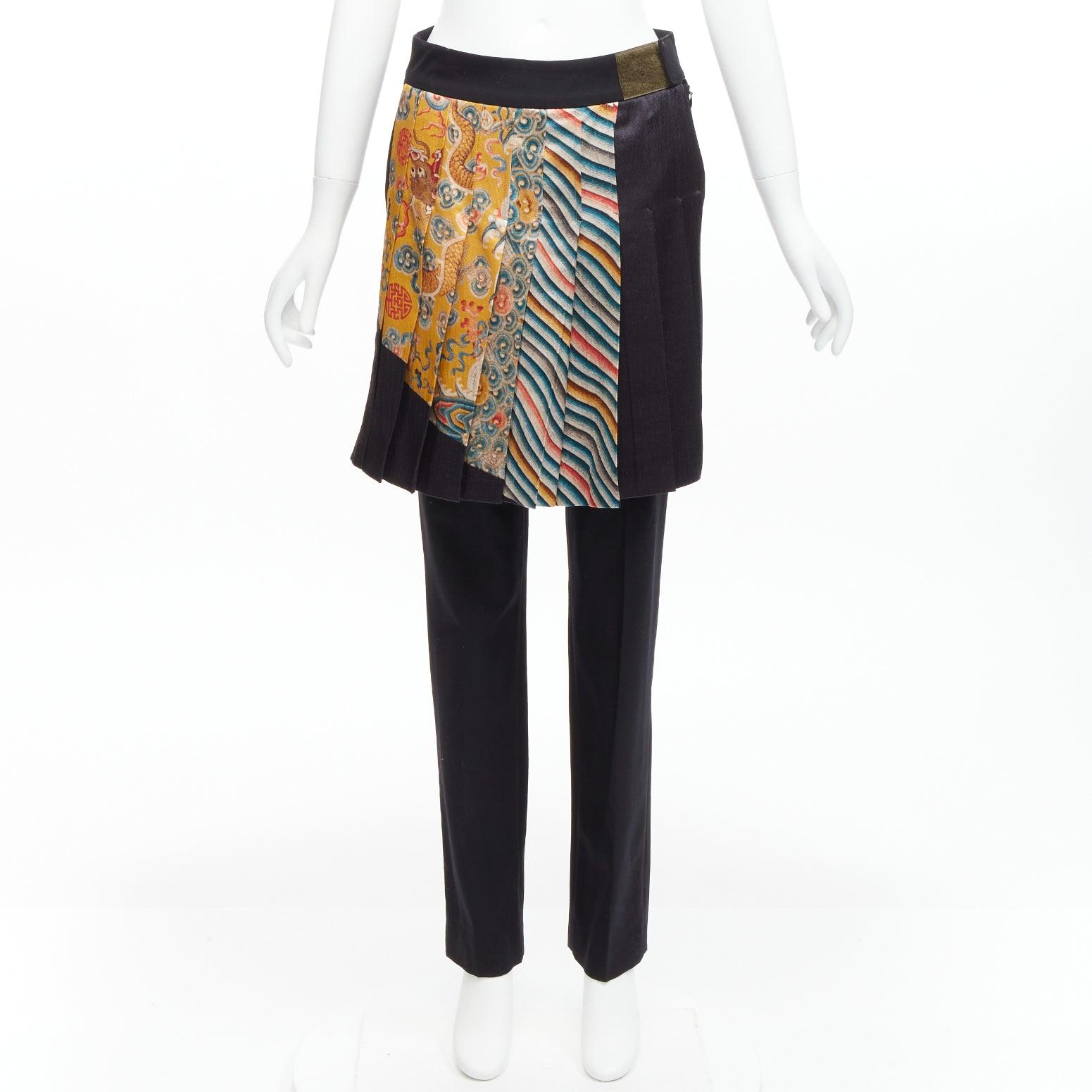 DRIES VAN NOTEN 2012 Runway  Yellow chinese dragon pleated kilt trousers FR36 S For Sale 5