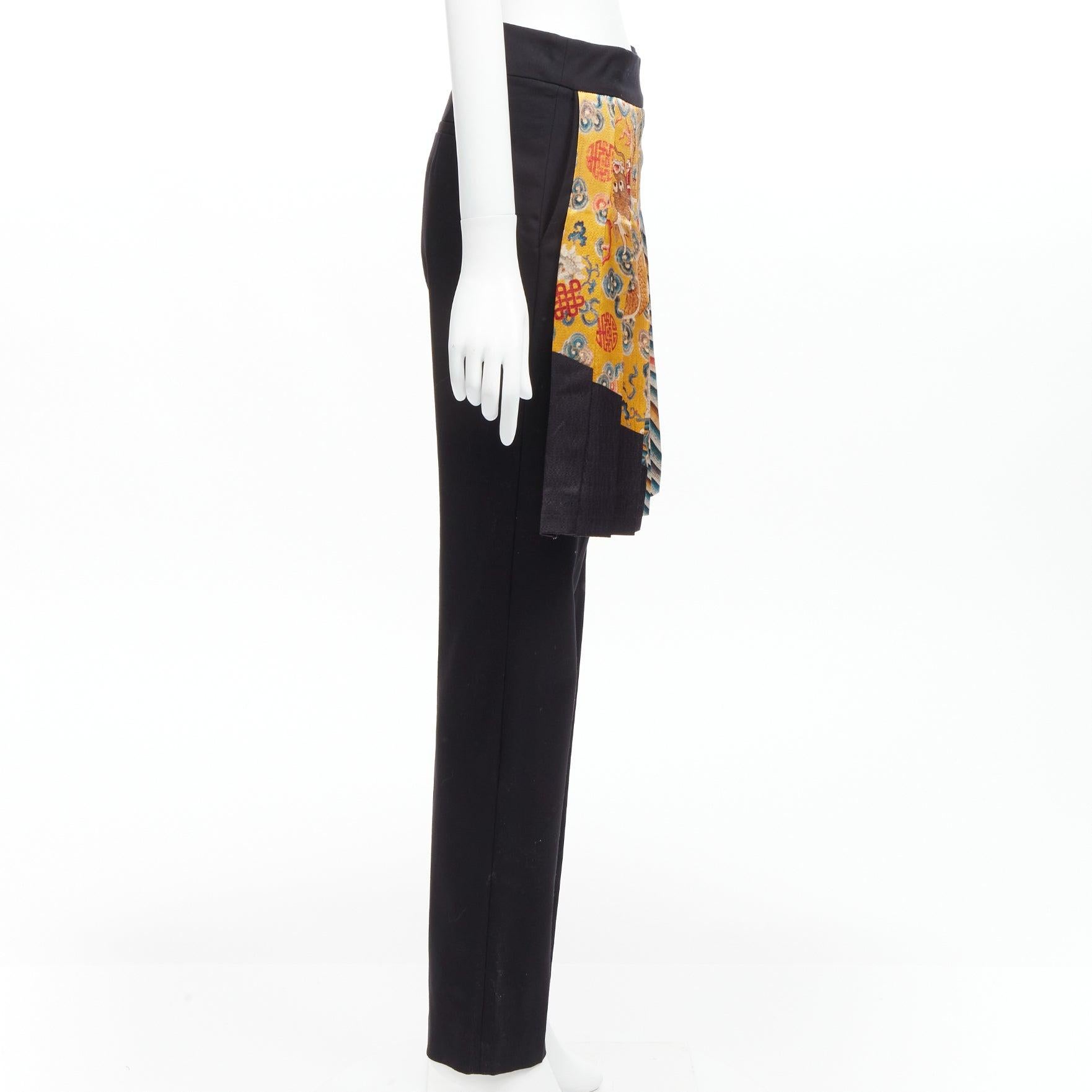DRIES VAN NOTEN 2012 Runway  Yellow chinese dragon pleated kilt trousers FR36 S In Excellent Condition For Sale In Hong Kong, NT