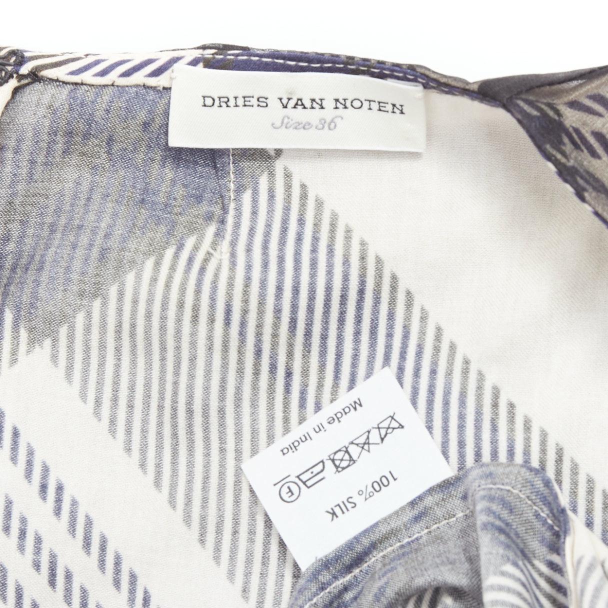 DRIES VAN NOTEN 2013 brown black floral applique plaid sheer dress FR36 S 3