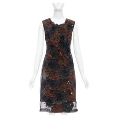 DRIES VAN NOTEN 2013 braun schwarz floral appliziert kariertes Kleid FR36 S