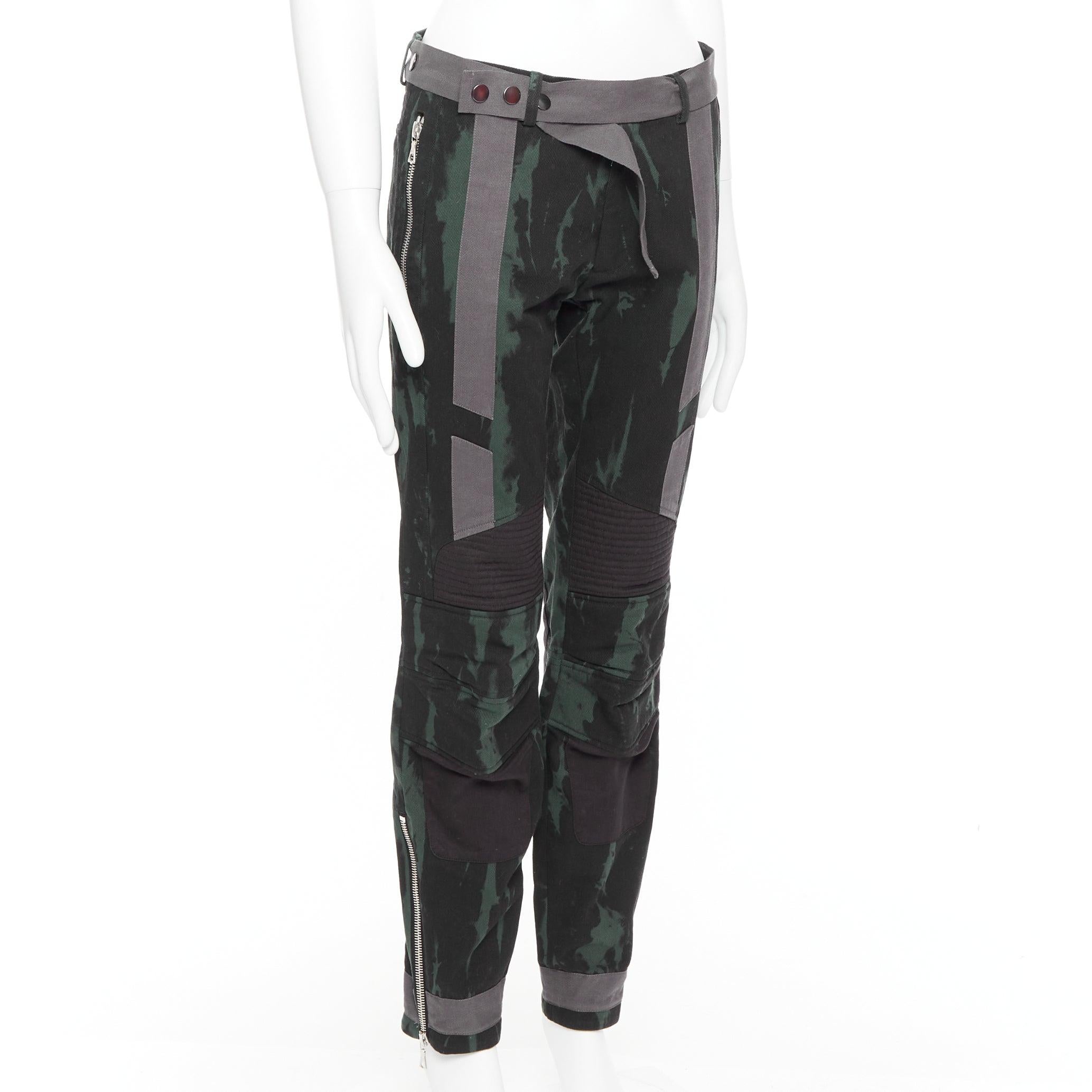 Pasarela DRIES VAN NOTEN 2014  vaqueros biker verde negro gris estampado tie dye bondage Negro en venta