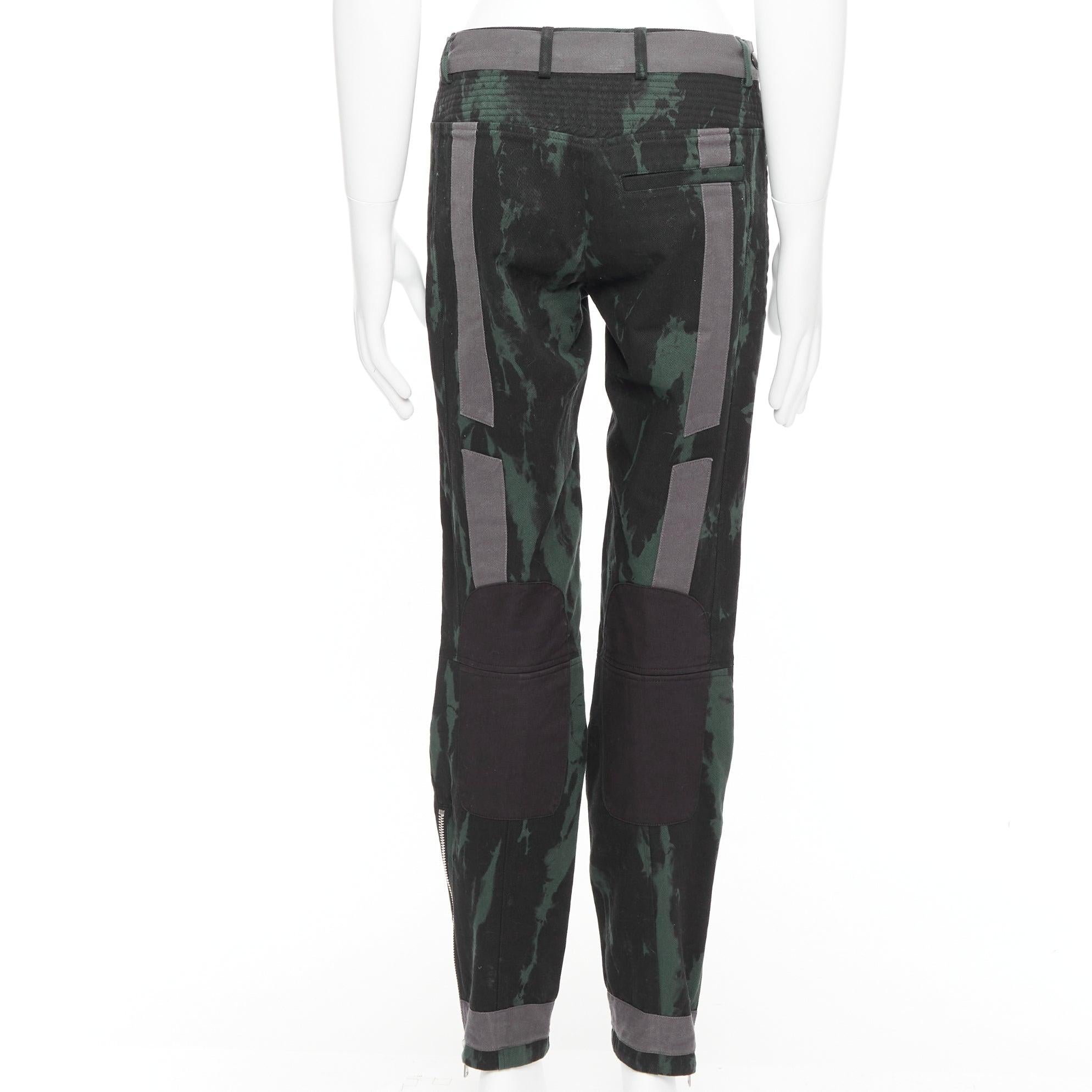 De los hombres Pasarela DRIES VAN NOTEN 2014  vaqueros biker verde negro gris estampado tie dye bondage en venta