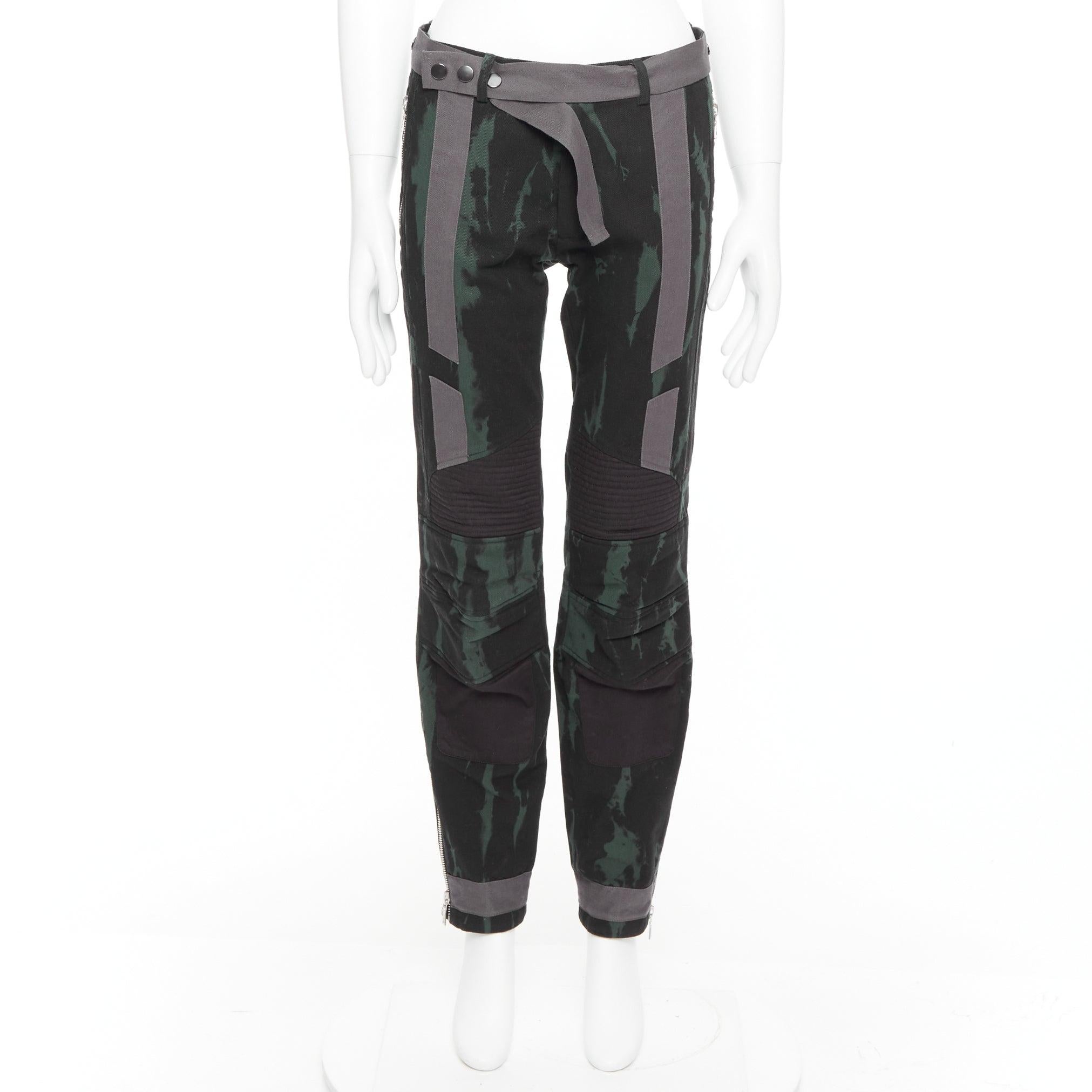 Pasarela DRIES VAN NOTEN 2014  vaqueros biker verde negro gris estampado tie dye bondage en venta 4