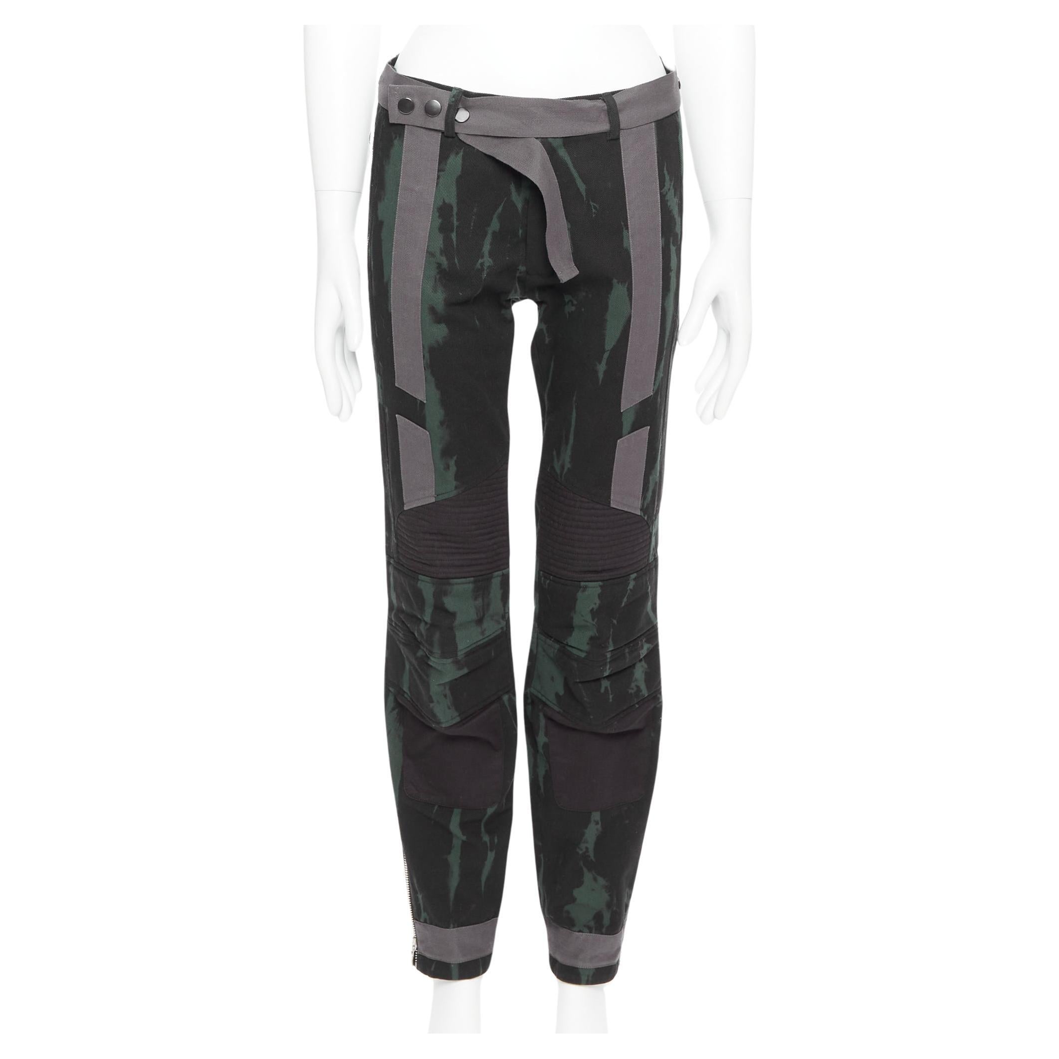 Pasarela DRIES VAN NOTEN 2014  vaqueros biker verde negro gris estampado tie dye bondage en venta