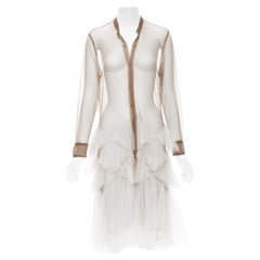 DRIES VAN NOTEN 2016 nude mesh white ruffle tulle skirt dress FR36 XS