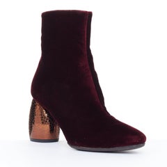 DRIES VAN NOTEN 2016 Runway bordeaux velvet embossed block heel ankle boots EU37