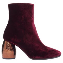 DRIES VAN NOTEN 2016 Runway bordeaux velvet embossed block heel ankle boots EU37