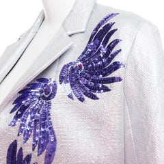 DRIES VAN NOTEN 2016 Runway argent métallique violet paillettes aile blazer FR34 XS.