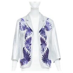 DRIES VAN NOTEN 2016 Runway argent métallique violet paillettes aile blazer FR34 XS.