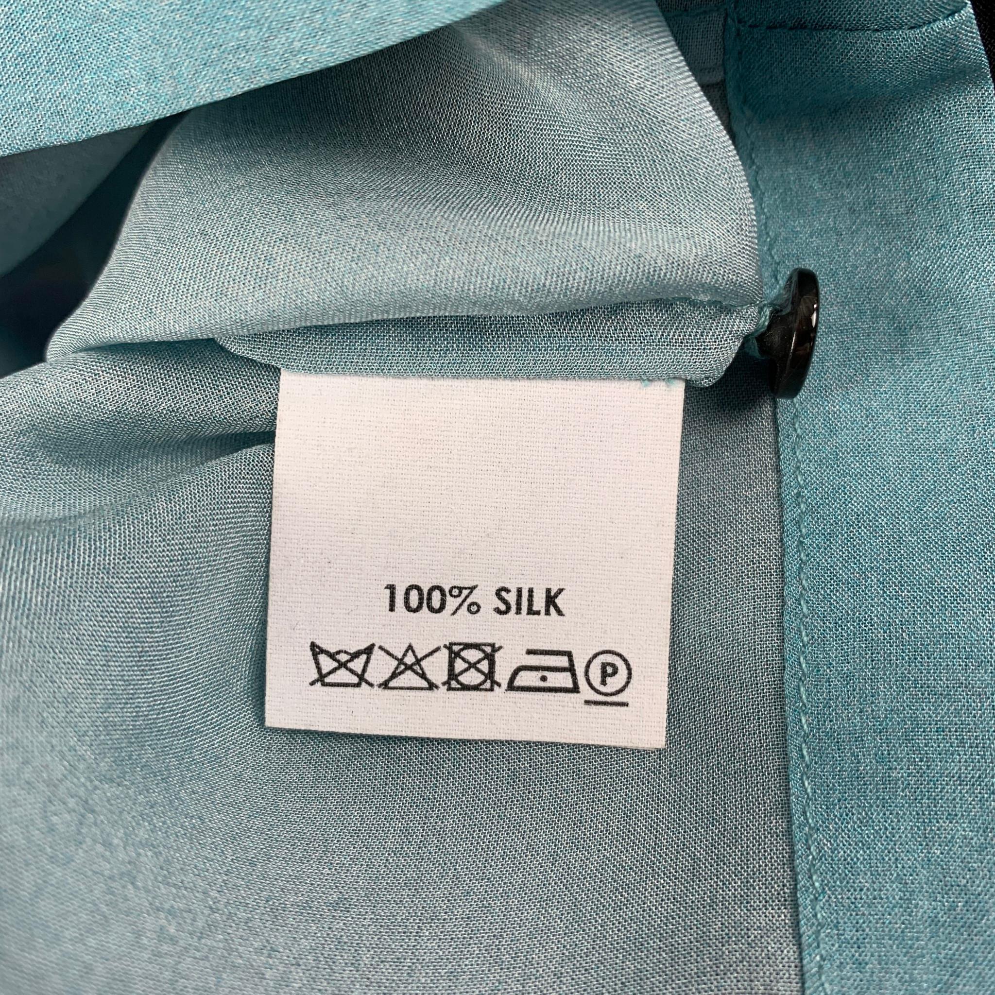 DRIES VAN NOTEN 2016 Size 4 Blue Black Beaded Silk Mock Neck Blouse 1