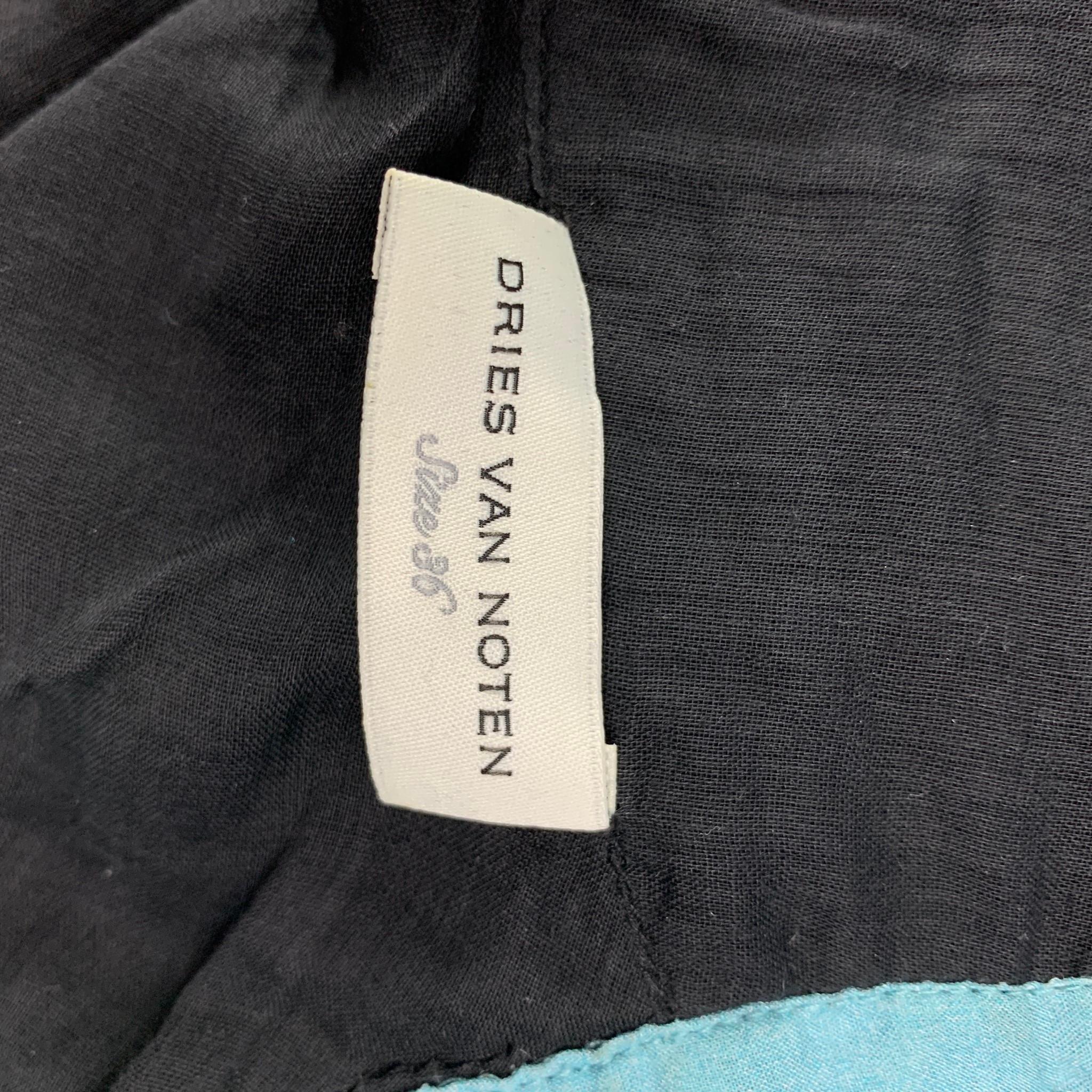 DRIES VAN NOTEN 2016 Size 4 Blue Black Beaded Silk Mock Neck Blouse 2