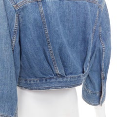 DRIES VAN NOTEN 2017 blue washed distressed 3/4 sleeve cropped denim jacket FR38