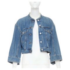 DRIES VAN NOTEN 2017 blue washed distressed 3/4 sleeve cropped denim jacket FR38