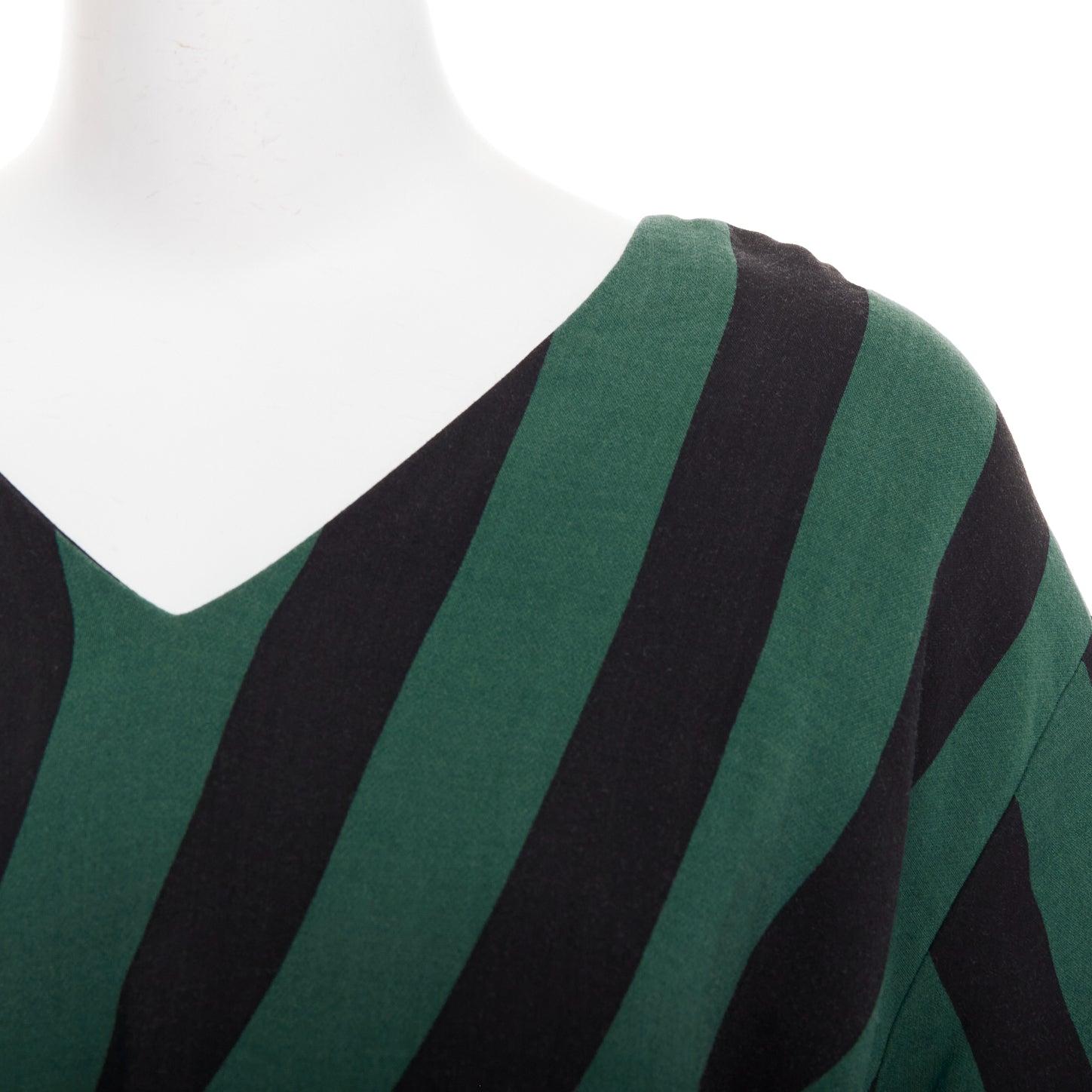 DRIES VAN NOTEN 2017 green black swirl stripes graphic belted dress FR42 XL For Sale 2