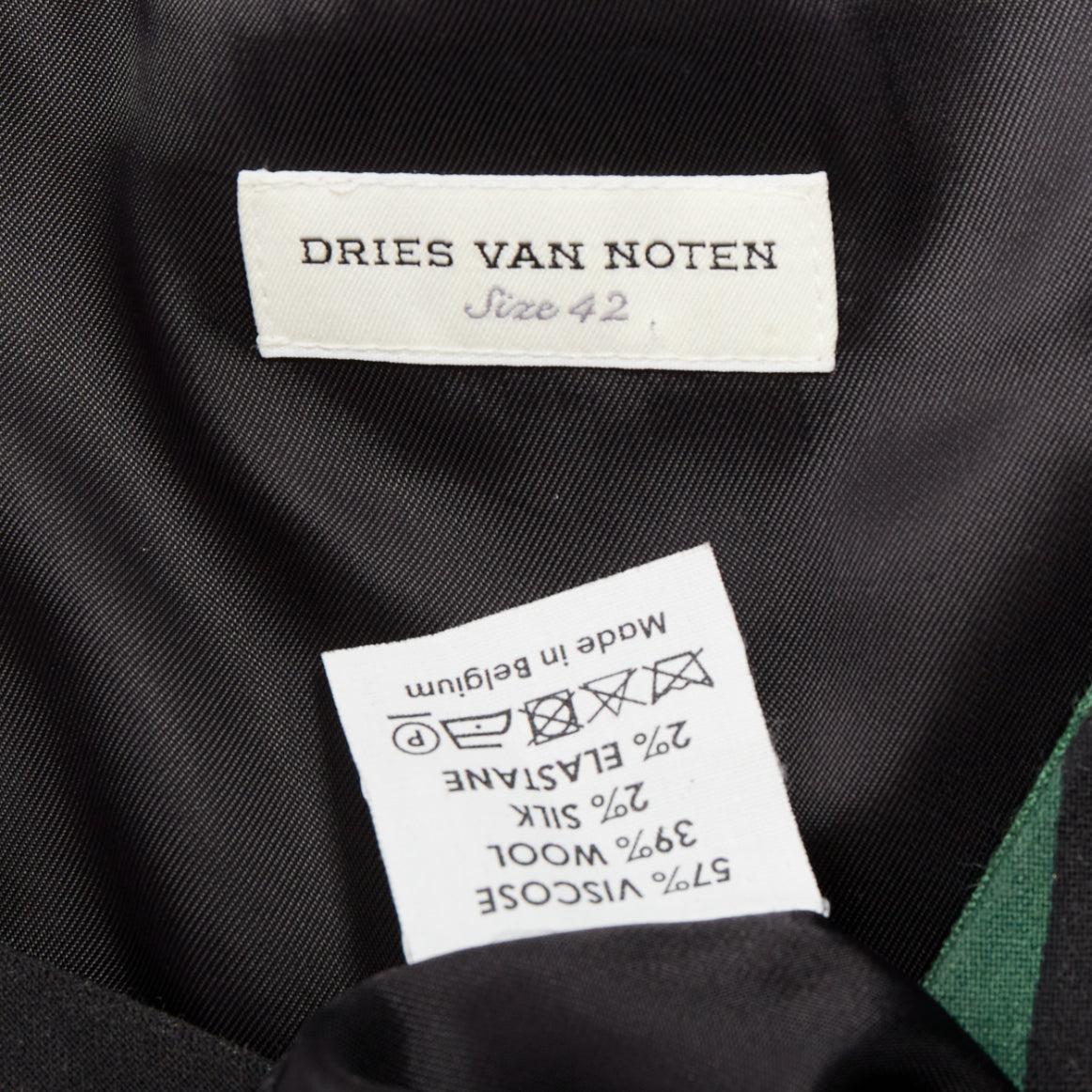 DRIES VAN NOTEN 2017 green black swirl stripes graphic belted dress FR42 XL For Sale 3