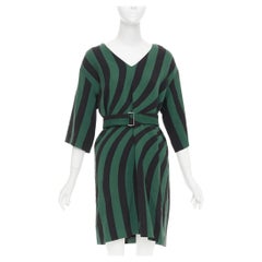 DRIES VAN NOTEN 2017 green black swirl stripes graphic belted dress FR42 XL