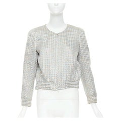 DRIES VAN NOTEN 2017 metallic silver multicolor geometric jacquard crop jacket L
