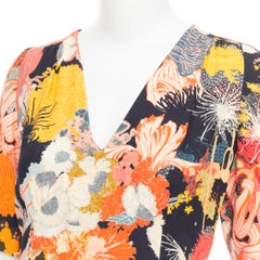 DRIES VAN NOTEN 2017 Runway orange yellow black floral Vneck midi dress FR36 S