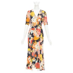 DRIES VAN NOTEN 2017 Runway orange yellow black floral Vneck midi dress FR36 S