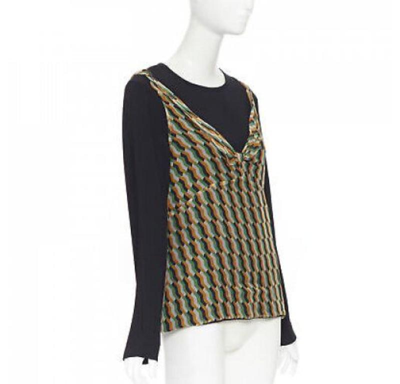 Nero Dries van Noten 2017 in seta nera arancione con top geometrico a strati FR38 S in vendita