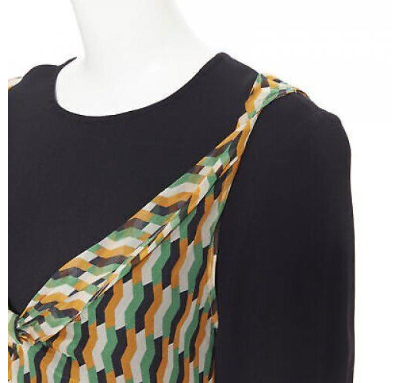 Dries van Noten 2017 in seta nera arancione con top geometrico a strati FR38 S in vendita 2