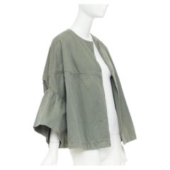 DRIES VAN NOTEN 2017 giacca con maniche svasate in cotone verde cachi lavato e increspato S