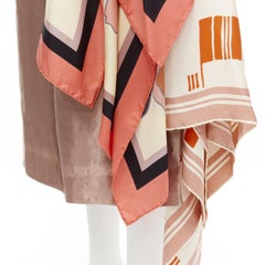 DRIES VAN NOTEN 2018 pink linen cupro draped floral scarf ruffle skirt FR40 M