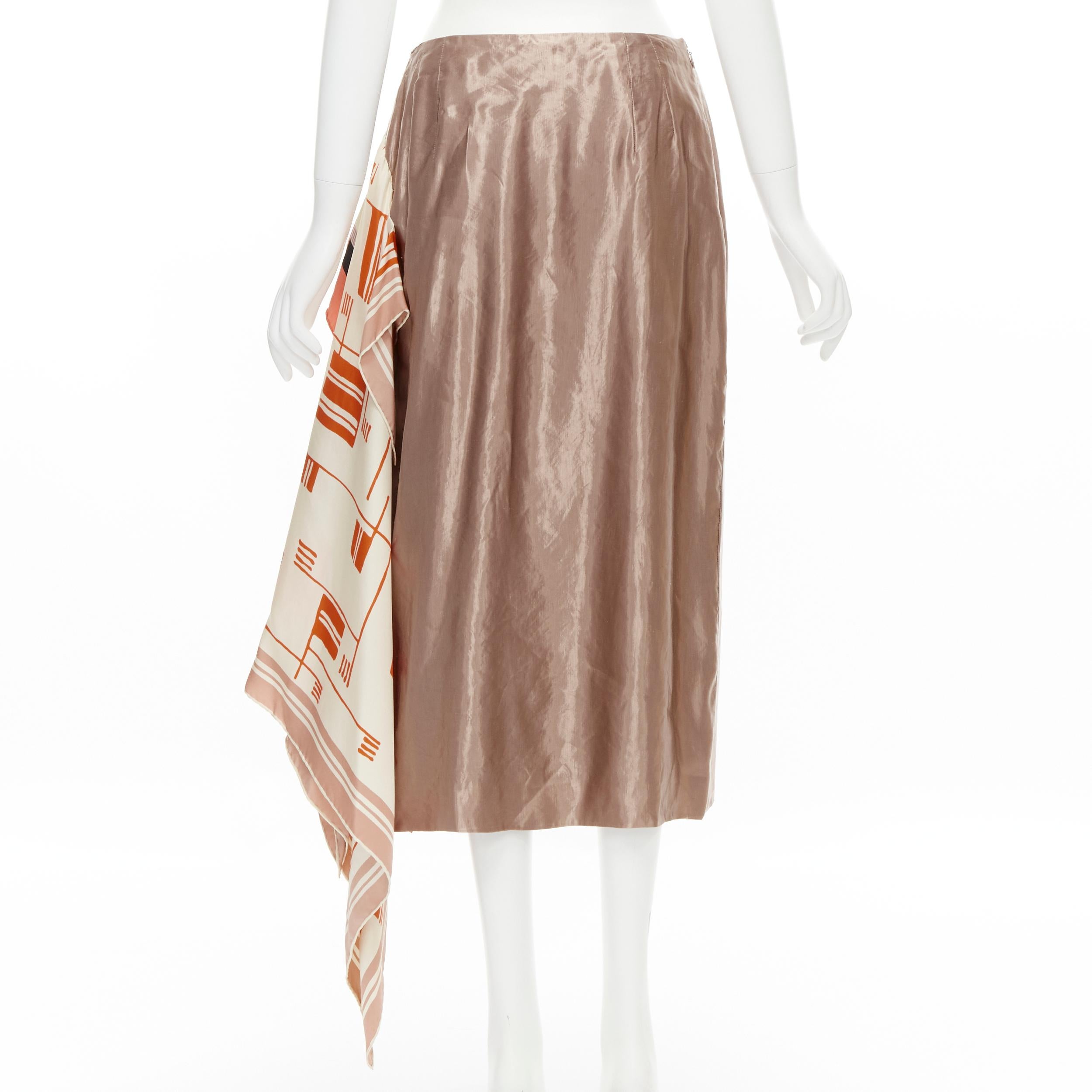 Brown DRIES VAN NOTEN 2018 pink linen cupro draped floral scarf ruffle skirt FR40 M