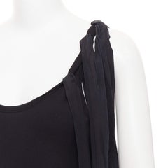 DRIES VAN NOTEN 2020 black ribbed cotton long ribbon shoulder tank top M
