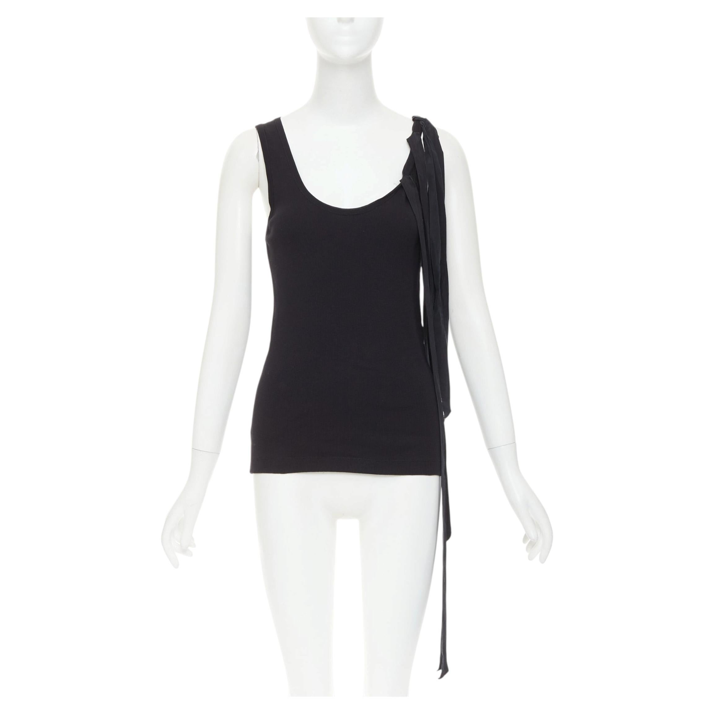 Pre-owned Dries Van Noten 2020 Black Ribbed Cotton Long Ribbon Shoulder Tank Top M