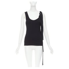DRIES VAN NOTEN 2020 black ribbed cotton long ribbon shoulder tank top M