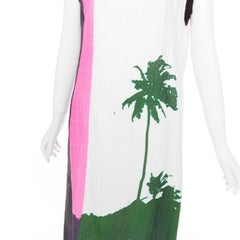 DRIES VAN NOTEN 2020 Len Lye linen blend palm tree print shift dress FR38 M