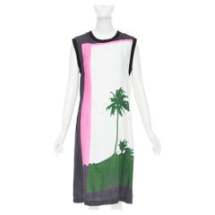 DRIES VAN NOTEN 2020 Len Lye linen blend palm tree print shift dress FR38 M