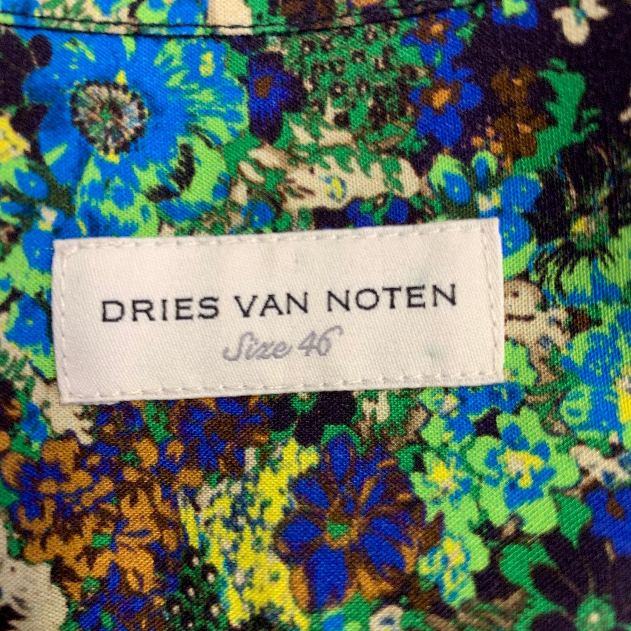 DRIES VAN NOTEN 2020 Size 36 Blue Green Sequined Viscose Long Sleeve Shirt 2