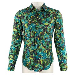 DRIES VAN NOTEN 2020 Size 36 Blue Green Sequined Viscose Long Sleeve Shirt