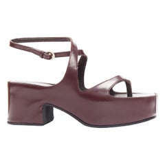 DRIES VAN NOTEN 2022 Runway polished dark brown thong flatform sandals EU36.5