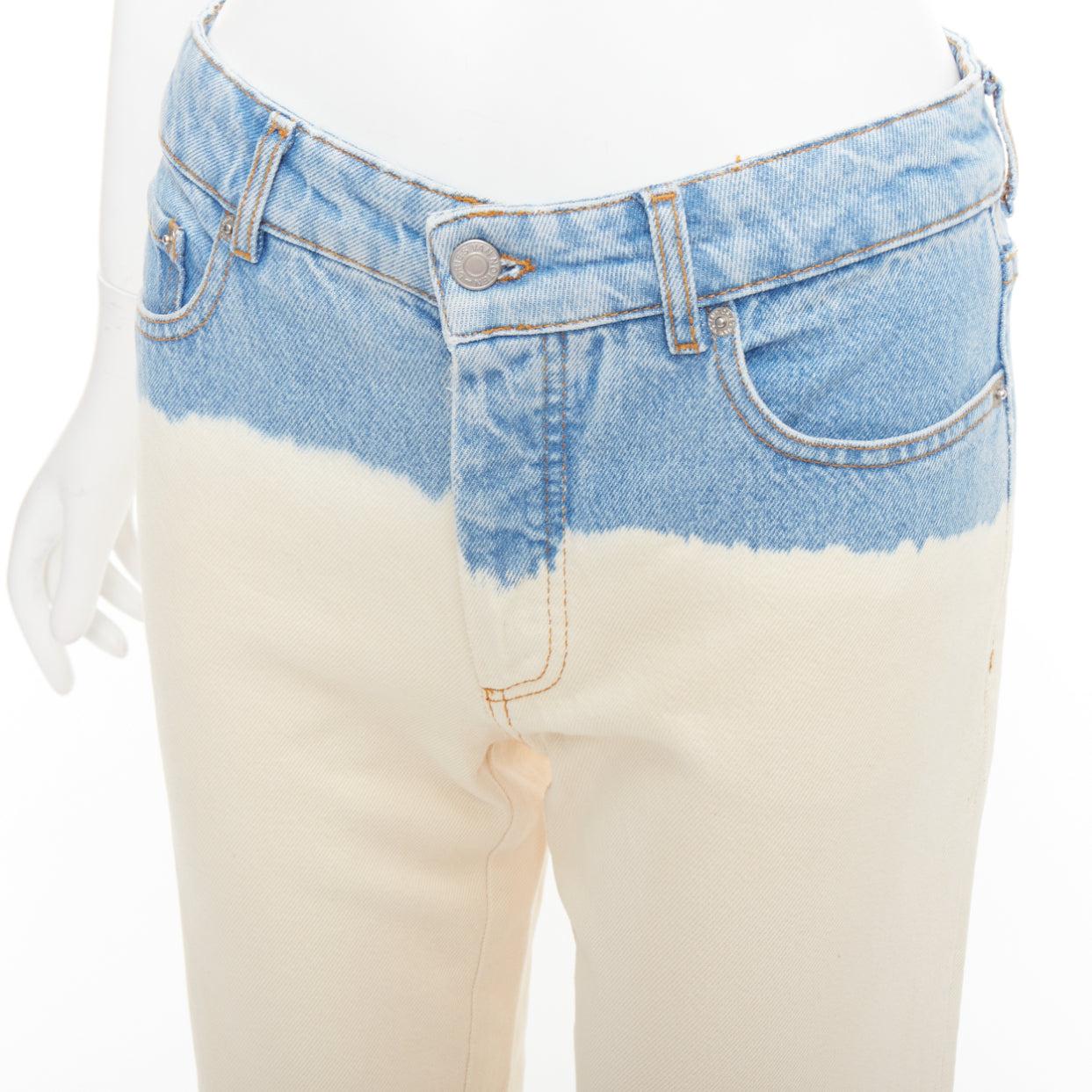 DRIES VAN NOTEN 2023 cream blue ombre dip dye mid waist wide jeans 27