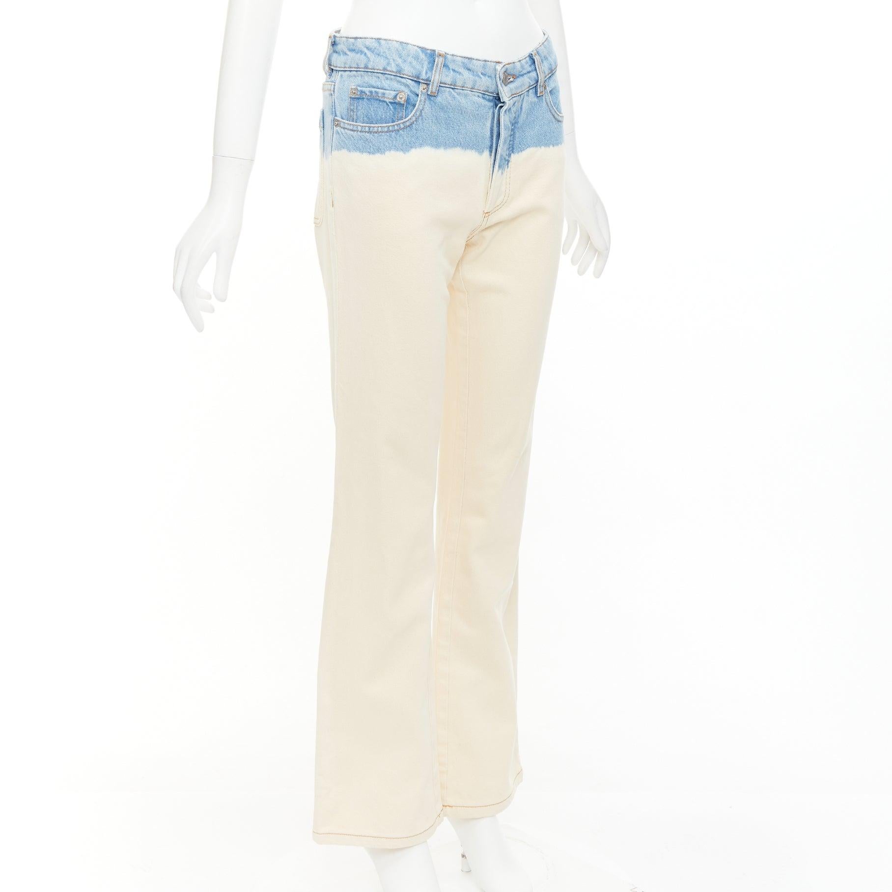 White DRIES VAN NOTEN 2023 cream blue ombre dip dye mid waist wide jeans 27
