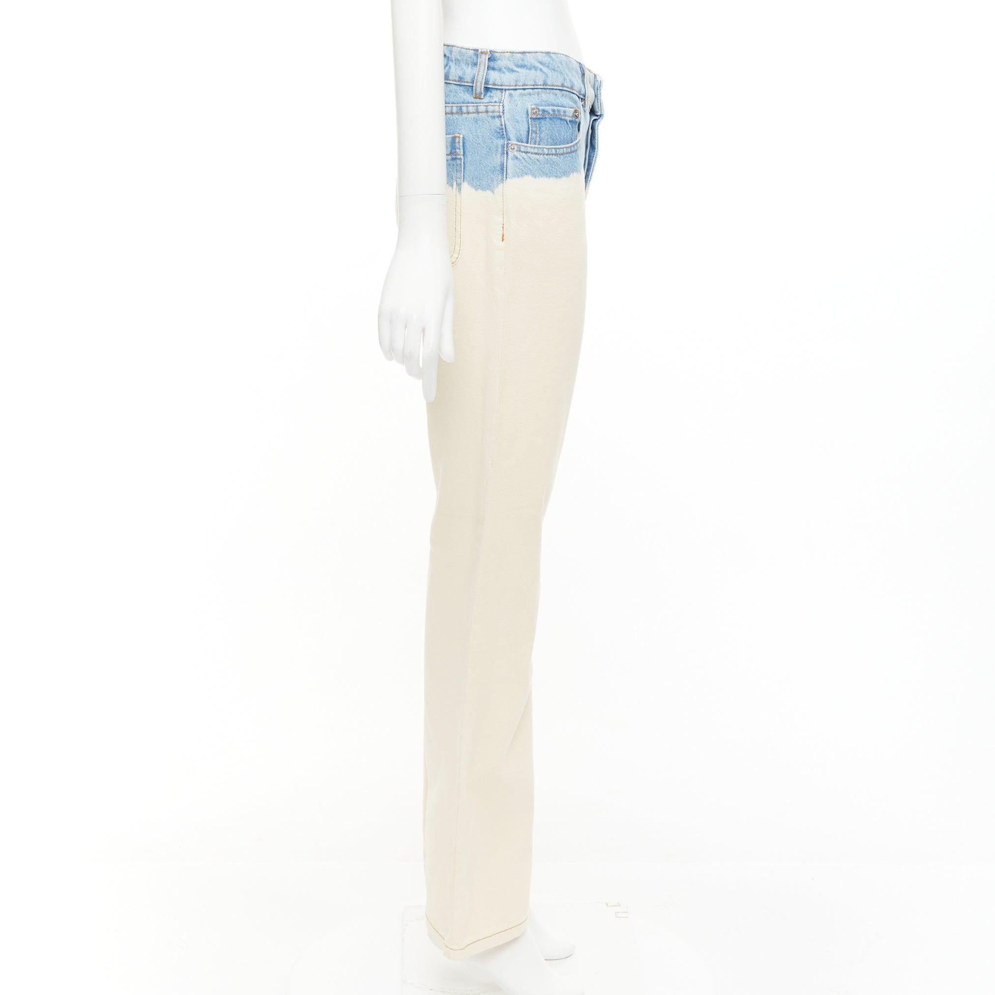 DRIES VAN NOTEN 2023 cream blue ombre dip dye mid waist wide jeans 27