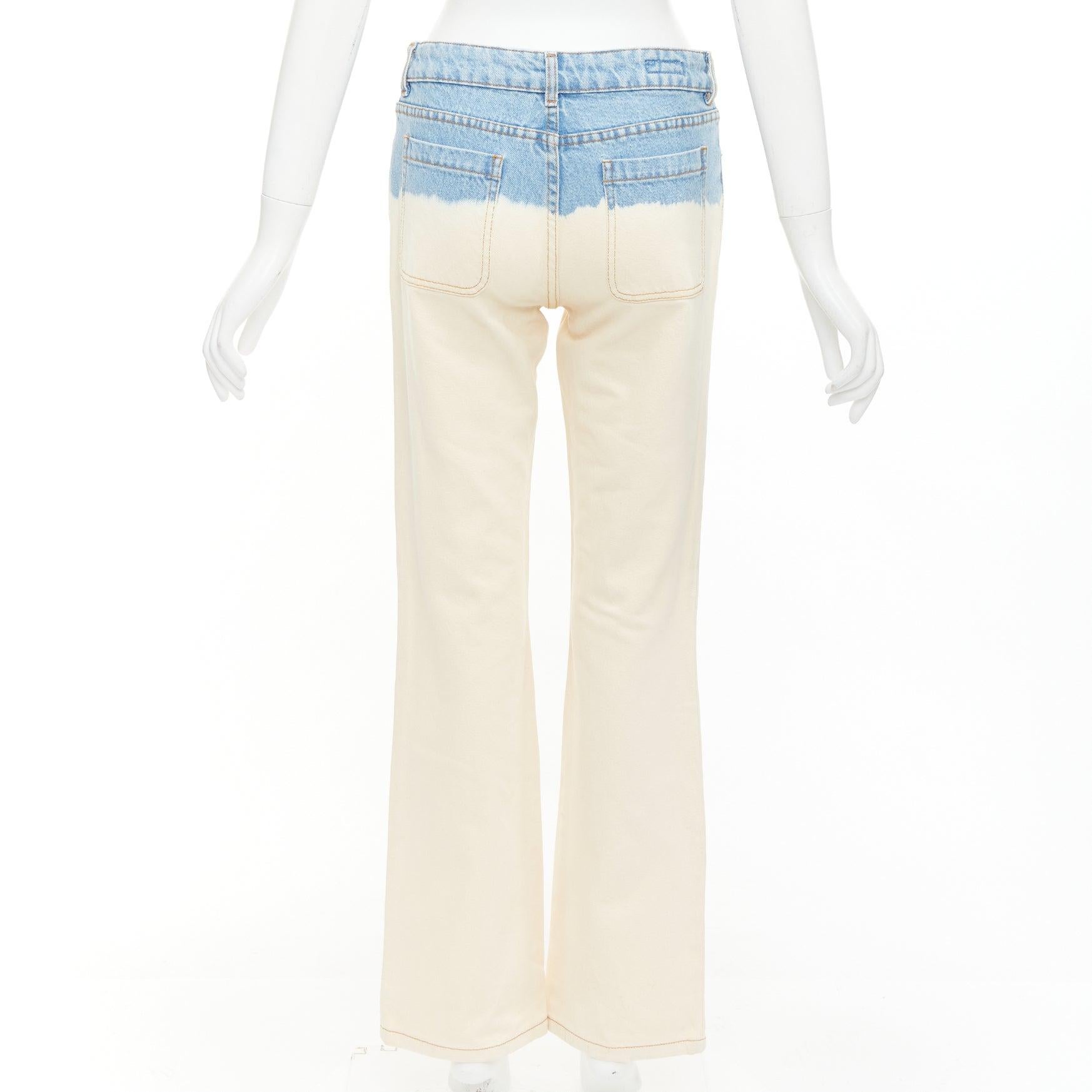 Women's DRIES VAN NOTEN 2023 cream blue ombre dip dye mid waist wide jeans 27