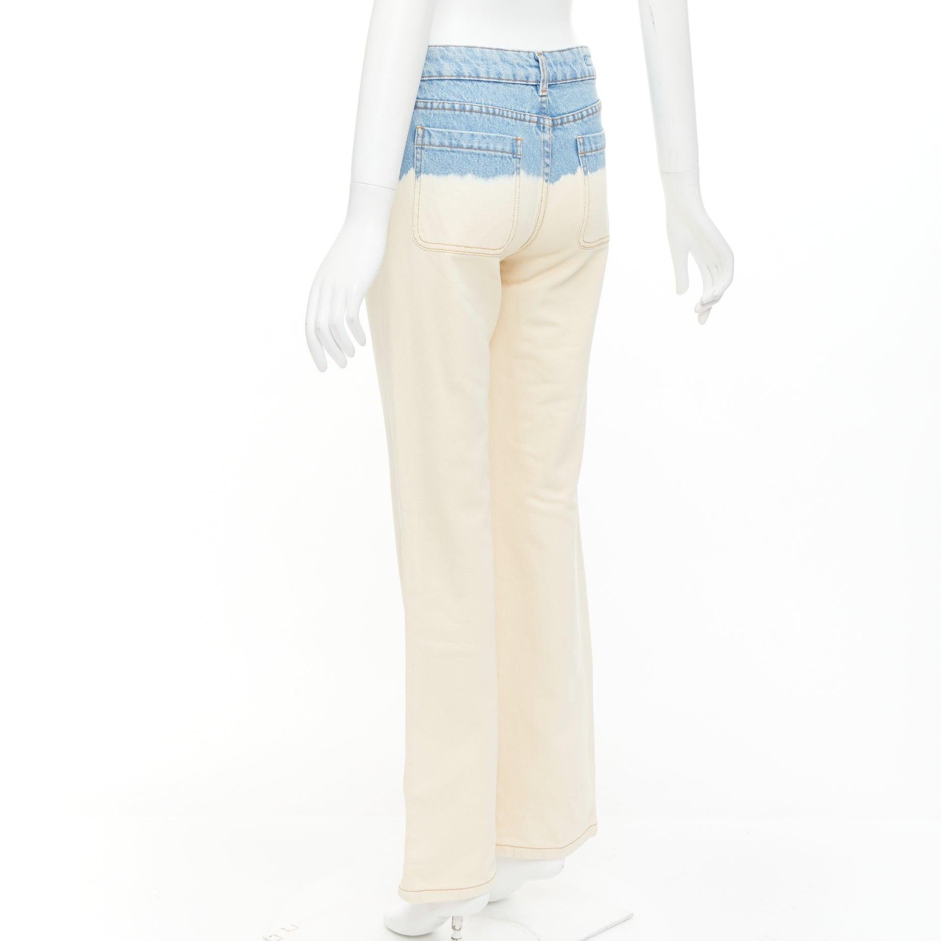 DRIES VAN NOTEN 2023 cream blue ombre dip dye mid waist wide jeans 27