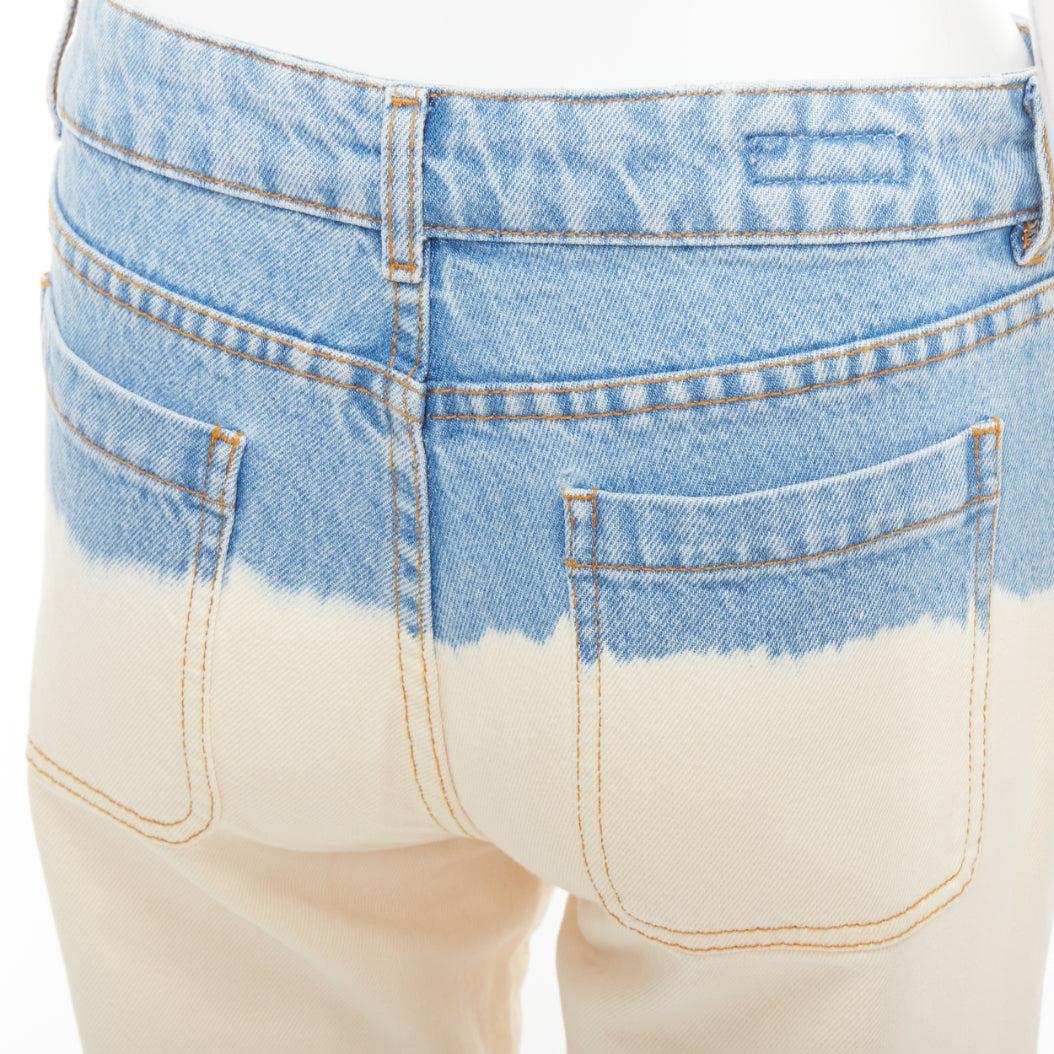 DRIES VAN NOTEN 2023 cream blue ombre dip dye mid waist wide jeans 27
