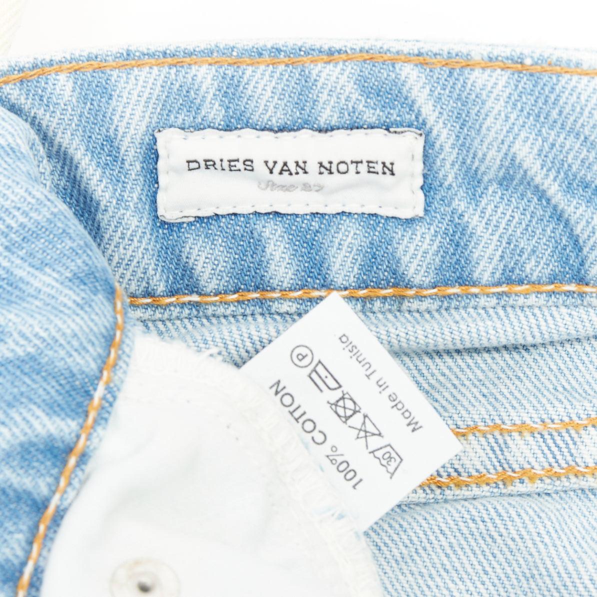 DRIES VAN NOTEN 2023 cream blue ombre dip dye mid waist wide jeans 27