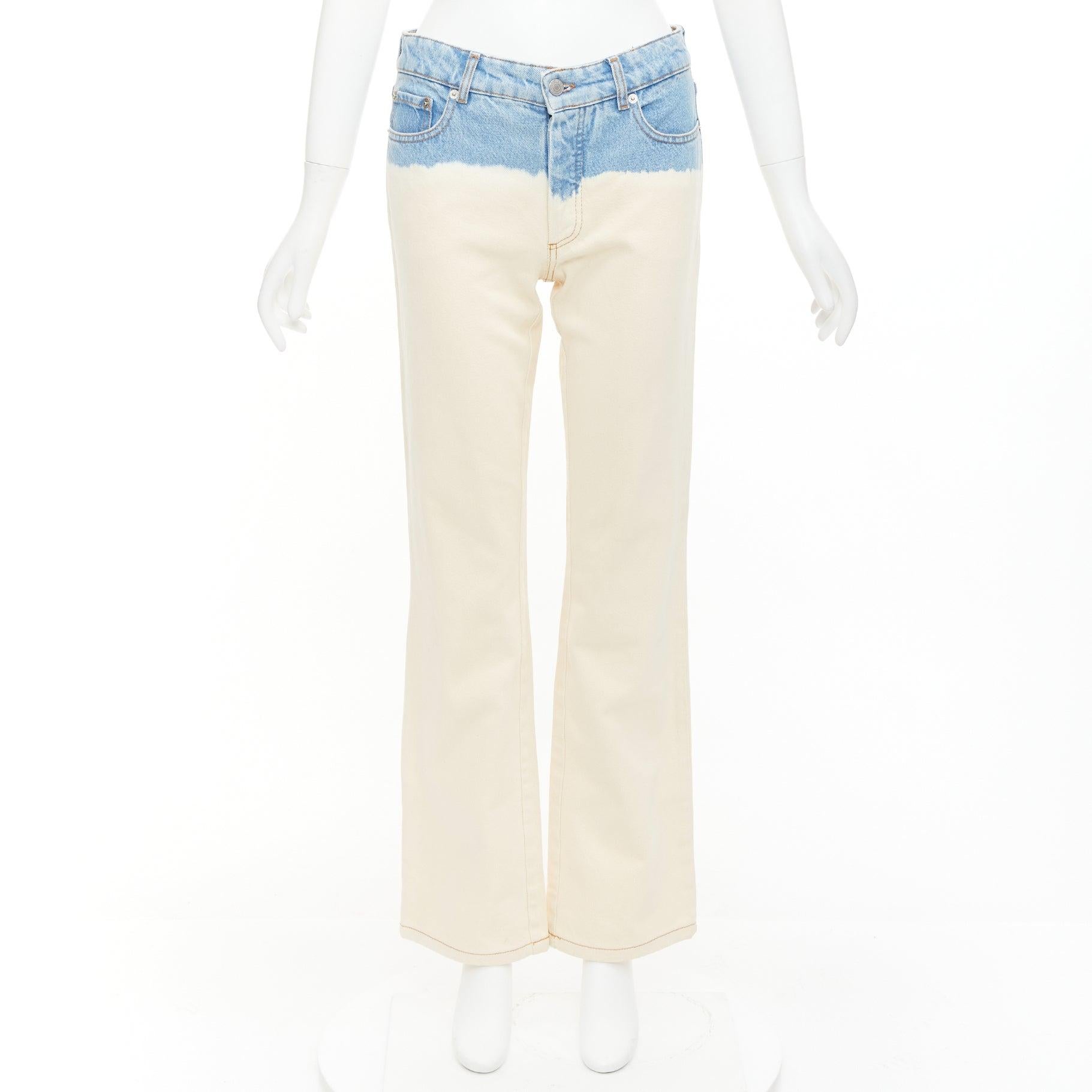DRIES VAN NOTEN 2023 cream blue ombre dip dye mid waist wide jeans 27