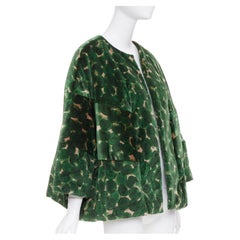 DRIES VAN NOTEN 2024 Chaqueta tipo capullo de terciopelo verde con estampado abstracto «Violini», talla M
