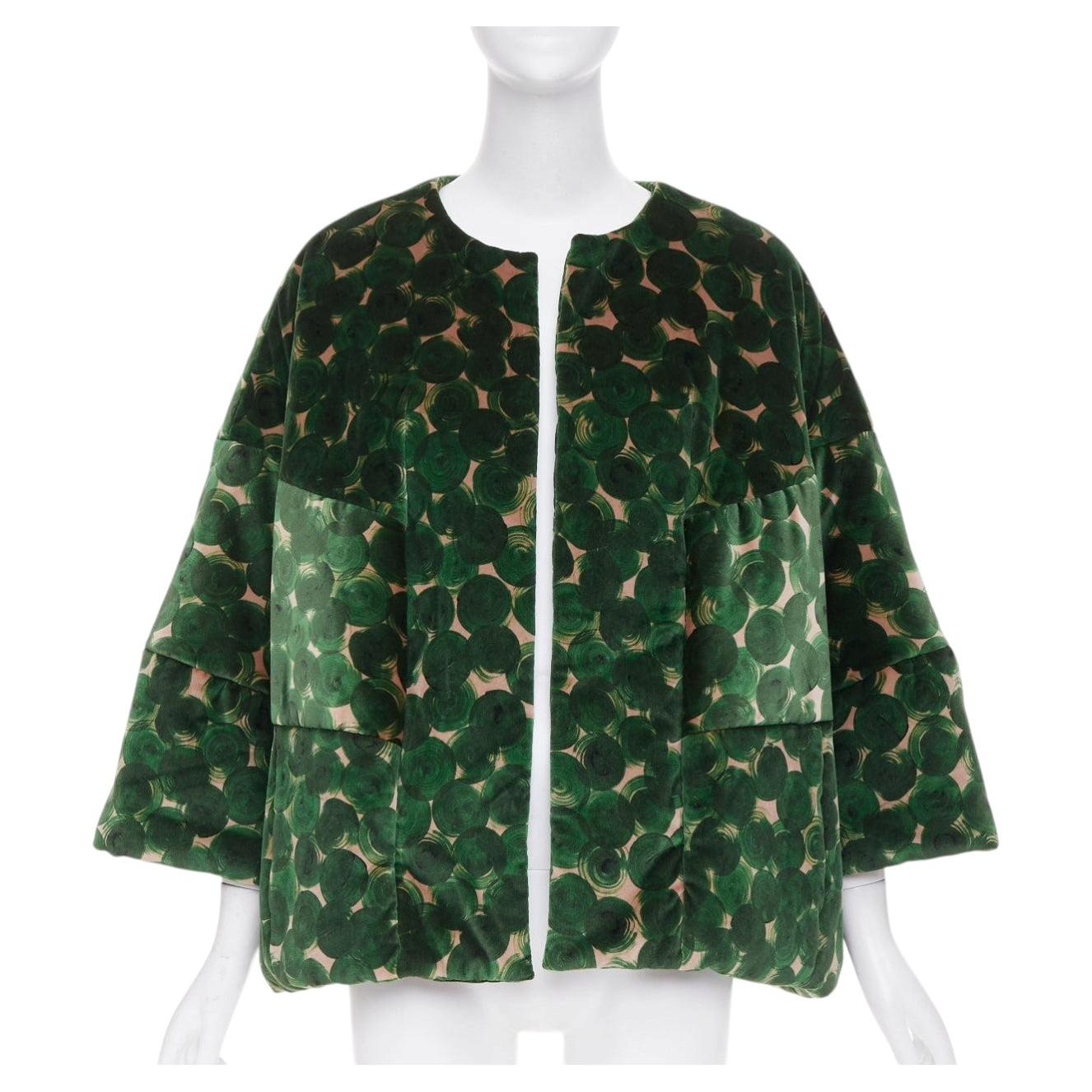 DRIES VAN NOTEN 2024 Violini Abstract Print green velvet cocoon jacket M For Sale