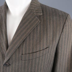 DRIES VAN NOTEN 38 Taupe Striped Herringbone  Cotton Notch Lapel Sport Coat