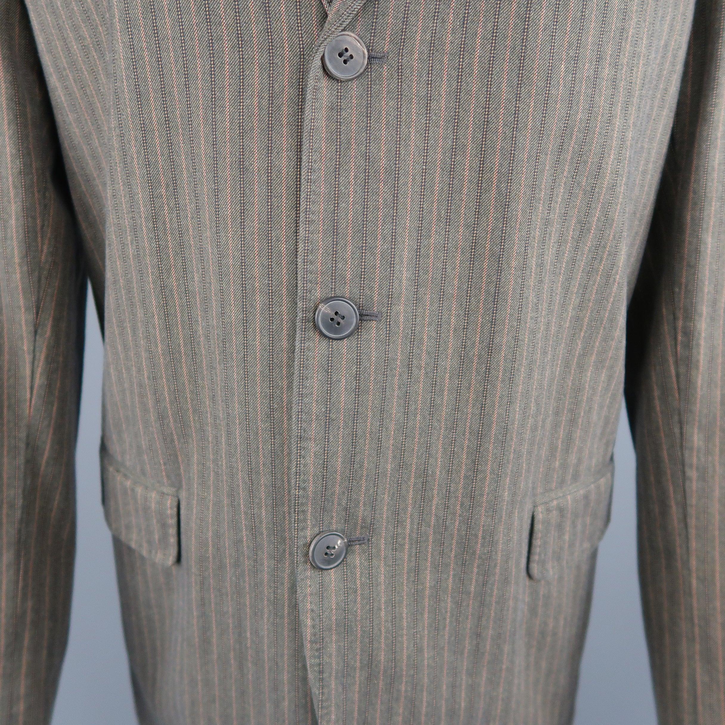 DRIES VAN NOTEN 38 Taupe Striped Herringbone  Cotton Notch Lapel Sport Coat In Excellent Condition For Sale In San Francisco, CA